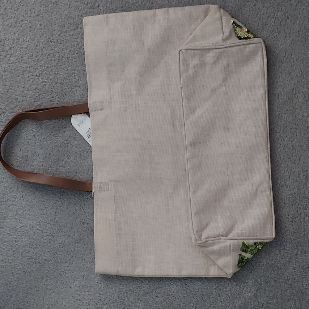 Mud Pie Burlap Sequin Tote Bag - Picture 6 of 8
